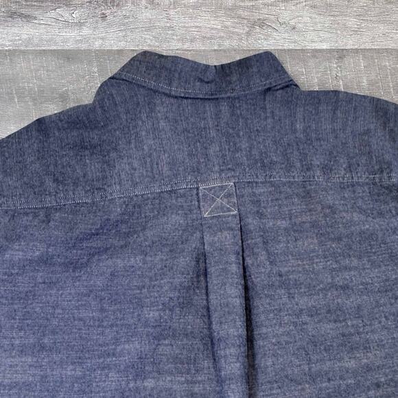 Eddie Bauer Woven Button Down Shirt Mens 2XL Short Sleeve Blue Cotton Chambray - Picture 4 of 6